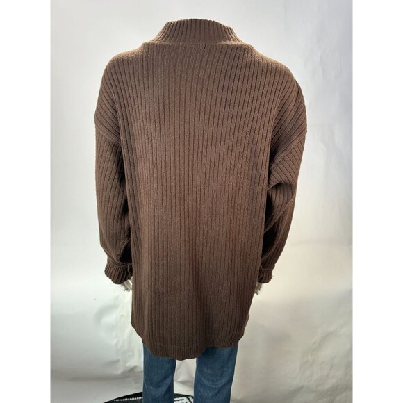 VTG 80s Koman Sport Patchwork Sweater Brown & Tan Ribbed Knit Mens L Blemish - Picture 13 of 16